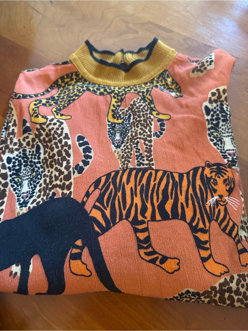 Anthropologie Orange Multicolor Big Cat Crewneck shirt - Picture 2 of 4